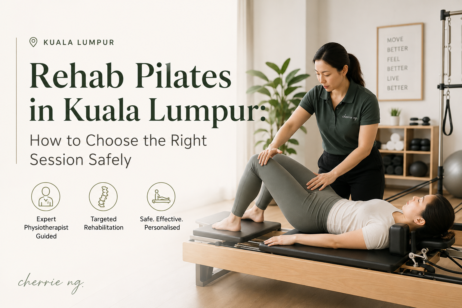 Rehab Pilates session guided by a physiotherapist in Kuala Lumpur