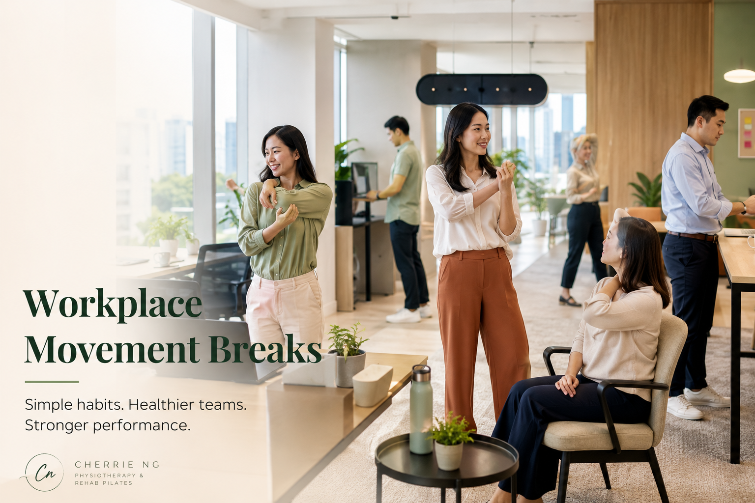 Malaysian office employees using seated, standing and walking movement-break options during the workday